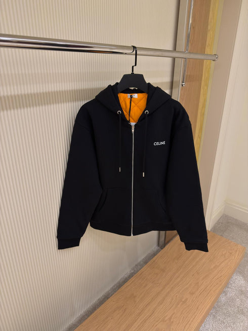 Hoodie Zippé Matelassé CELINE – Molleton Coton Noir / Blanc
