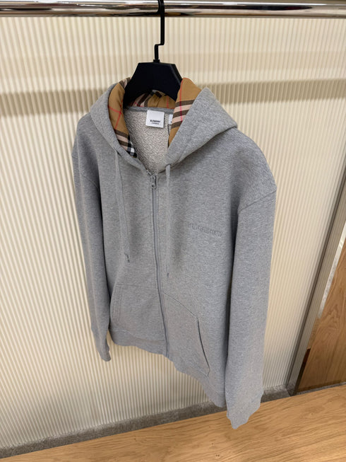 Burberry Hoodie Zip Logo – Gris