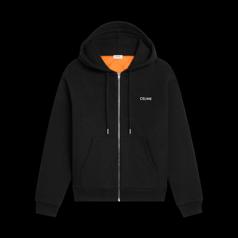 Hoodie Zippé Matelassé CELINE – Molleton Coton Noir / Blanc