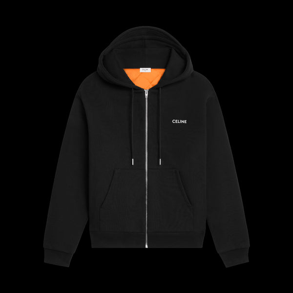 Hoodie Zippé Matelassé CELINE – Molleton Coton Noir / Blanc