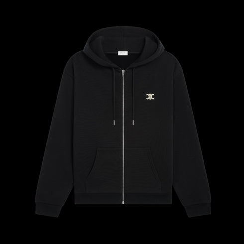 Hoodie Zippé Triomphe Noir – Coton / Cachemire CELINE