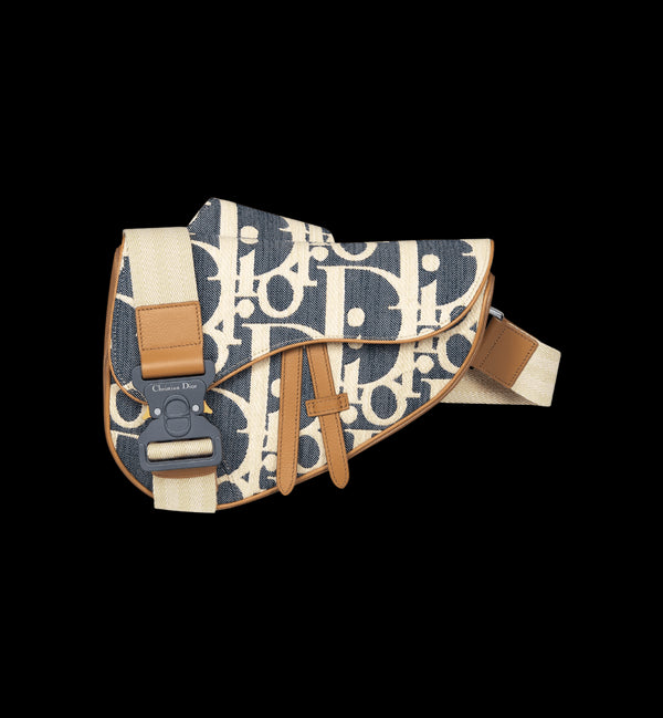 DIOR - Sac Saddle Dior Oblique effet raphia bleu et beige - Hanorio